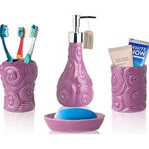 Designer 4-delige badkamer accessoire set - Keramische bad set met vloeibare zeep of lotion dispenser, tandenborstel houder, Tumbler en zeepbakje - Moderne Accessoires voor de Wastafel