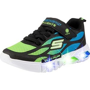 Skechers Flex-Glow Sneakers voor jongens, Zwarte Synthetische Textiel Blauwe Lime Trim, 33 EU