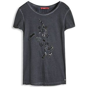 edc by ESPRIT dames T-shirt met pailletten en borduurwerk