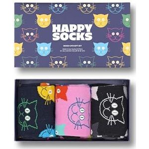Happy Socks Kleurrijke en Leuke Sokken 3-Pack Mixed Cat Socks Gift Set Maat 36-40