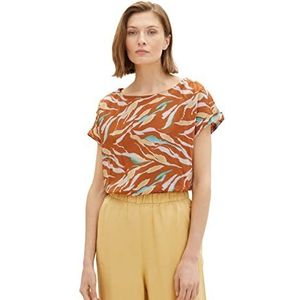 TOM TAILOR Dames 1036698 blouse, 31758-Brown Abstract Leaf Design, 42, 31758 - Brown Abstract Leaf Design, 42