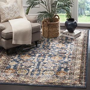 Safavieh Ingeavanceerd traditioneel tapijt voor binnen, rechthoekig, gevlochten, collectie Bijar, BIJ653, koningsblauw/ivoor, 160 x 229 cm