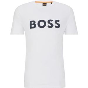 BOSS Heren Thinking 1 T-shirt van katoen-jersey met rubberen logo-print wit XXL, White100, XXL