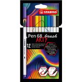 STABILO EO568/12-21-20 Premium viltstift met penseelpunt voor verschillende schrijfbreedtes - Pen 68 brush - ARTY - etui - met 12 verschillende kleuren, Pen 68 penselen, pak van 12