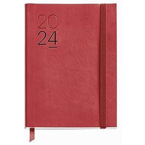 Miquelrius - Jaarkalender 2024, dagweergave, formaat dagboek 122 x 168 mm, flexibele omslag van kunstleer genaaid, Spaans, Engels en Portugees, rood