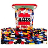 Simba 104114200 - Blox 700 bouwstenen voor kinderen vanaf 3 jaar, 8-delige stenen box met grondplaat, volledig compatibel, kleurgemengd, zwart, rood, wit, geel, blauw, 104114200