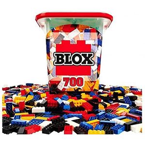 Simba 104114200 - Blox 700 bouwstenen voor kinderen vanaf 3 jaar, 8-delige stenen box met grondplaat, volledig compatibel, kleurgemengd, zwart, rood, wit, geel, blauw, 104114200