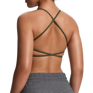 Aoxjox Dames Workout Sport BHs Fitness Rugvrij Gevoerd Ivy Low Impact BH Yoga Crop Tank Top, olijfgroen, S