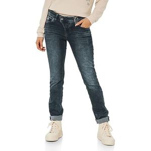 Street One dames jeans broek casual fit, Donkerblauw Random Wash, 30W x 32L