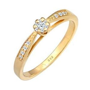 Elli DIAMONDS Ring Dames Bloem Motief Kostbaar met Diamant (0.16 ct.) in 585 Geel Goud