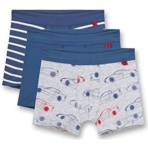 Sanetta Jongensshorts (verpakking van 3) Blauw Blauw Blauw Gestreept en Grijs Melange | Hoogwaardige en duurzame katoenen onderbroek voor jongens Inhoud: set van 3 ondergoed voor jongens, blauw, 104