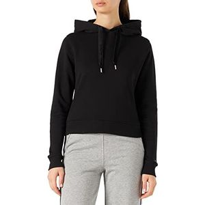 Tommy Hilfiger Dames Reg korte fluwelen trim hoodie pullover, Zwart, 3XL