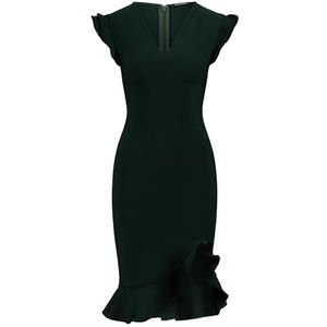 Kraimod Bandagejurk van hoogwaardig materiaal met volants, donkergroen, 34