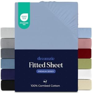 Dreamzie - Hoeslaken - Lichtblauw - 80x160 cm - 100% Premium Katoenjersey - Hypoallergeen - Oeko-Tex