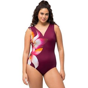 Ulla Popken, Dames, grote maten, badpak Petra, geplooide schouderbloesem, rood, 56