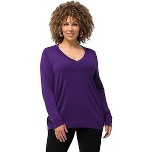 Ulla Popken Damestrui, grote maten, plus size, V-hals, lange mouwen, zacht fijn gebreid, Diep violet, 50-52