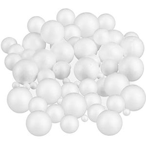 Relaxdays piepschuim ballen 72 stuks, mix, kleine & grote bollen, knutselen & verven, ∅ 2, 5 & 7 cm, wit