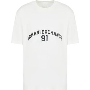 Armani Exchange Heren Big Embroidered Logo, Regular Fit T-Shirt, Off White, XL, off-white, XL