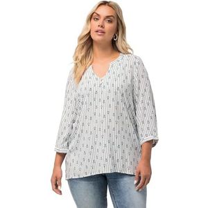 Ulla Popken Tunika Mit Knopfleiste Und Druck Blouses voor dames, Wit, 50-52