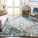 Safavieh Abstract tapijt voor gebruik binnenshuis, rechthoekig, gevlochten, aquarel collectie, WTC669, ivoor/pauwenblauw, 160 x 229 cm