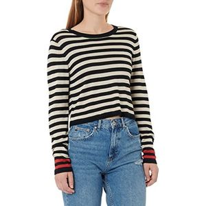 ONLY Dames ONLVICCI L/S Crop Stripe KNT Pullover Sweater, Pumice Stone/Stripes: Black/Mars Red, M (4-pack)