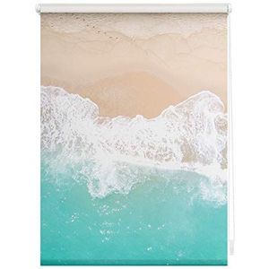 Lichtblick Klemmfix verduisterend rolgordijn met motief, zonder boren, ondoorzichtig, rolgordijn met zijkoord, Made in Germany, The Beach - turquoise beige 60 cm x 150 cm (b x l)