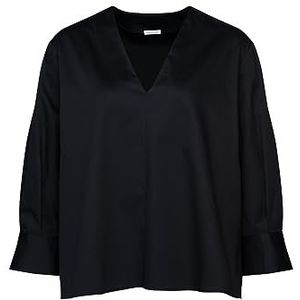 Seidensticker Damesblouse, modieuze blouse, regular fit, V-hals, lange mouwen, katoenmix, zwart, 46