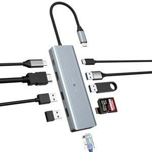 USB C HUB 10-in-1 dockingstation met HDMI 4K, dubbele monitorcapaciteit, USB C 3.0, 4 USB-poorten, 100 W PD, SD/TF, Ethernet compatibel met MacBook Windows