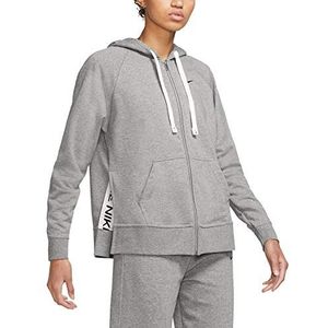 Nike W Nk DF Get Fit FL FZ Essnt Sweatshirt met capuchon voor dames, Carbon Heather/Rook Grijs/Zwart, L