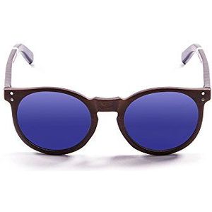 Ocean Sunglasses Lizard Zonnebril, uniseks, volwassenen, Bambo Dark Frame/Wood Dark White/Blue Arms/Revo Blue Lens