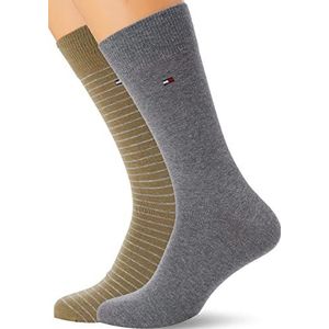 Tommy Hilfiger Mens Small Stripe Classic Sock, Olive/Grey Melange, 39-42 EU (2-pack)