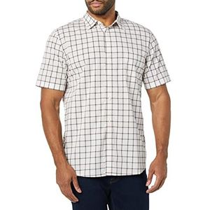 Amazon Essentials Heren Slim-Fit Poplin Shirt met korte mouwen, roze wit Buffalo Plaid, Large