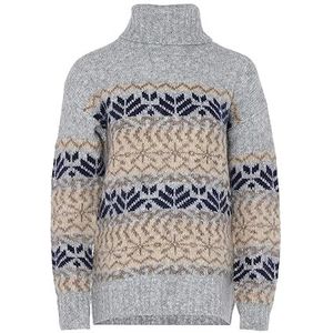 Jalene Dames hooggesloten trui van sneeuwvlok-jacquard-colorblock-breiwerk lichtblauw meerkleurig maat XL/XXL, lichtblauw, meerkleurig, XL
