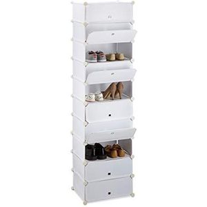 Relaxdays Shoenenrek, met 10 Niveaus, Maat: Groot, 176 x 49 x 37 cm (HxBxD), Wit