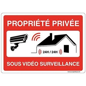 AUA SIGNALETIQUE - Informatiebord met afgeronde hoeken – Privée sous video, bewaking 24 uur per dag – 420 x 300 mm, aluminium Dibond 3 mm