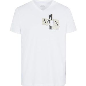 Armani Exchange Heren Slim Fit V-hals Ax Block Graphic Tee T-shirt, wit, XL