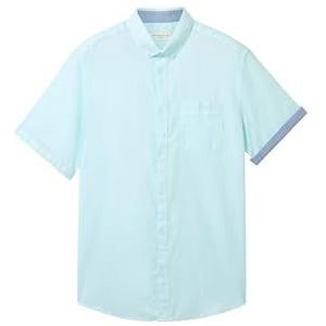 Tom Tailor - Herenshirt - Korte Mouwen - Blauw - Katoen