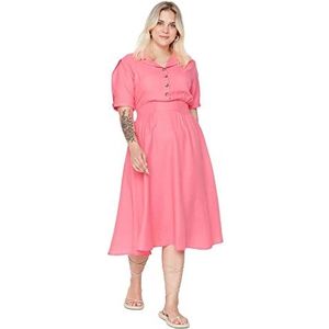 Trendyol Midi A-lijn dames plus size jurk, Fuchsia, 44, Fuchsia, 70 grote maten