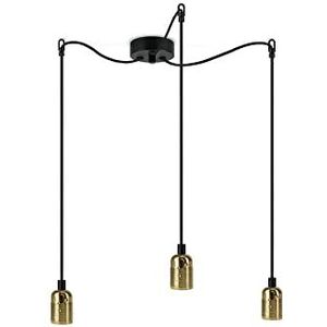 Sotto Luce Bi minimalistische hanglamp - messing - 1,5 m stofkabel - zwarte stalen plafondroos - 3 x E27 lamphouders