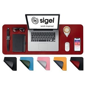 SIGEL SA603 Bureauonderlegger, oprolbaar, waterdicht, antislip, hoogwaardig imitatieleer, rood, zwart, dubbelzijdig - 80 x 30 cm