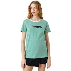 Koton T-shirt voor dames, korte mouwen, ronde hals, katoen, bedrukt, Green Stripe (7s8), L