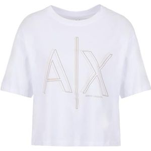 Armani Exchange Dames AX Outline Logo Print Cropped T-shirt, Optic White, XS, optic white, XS