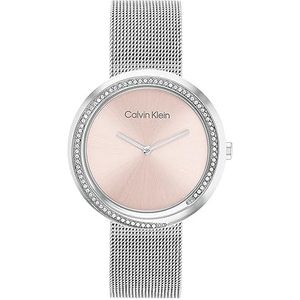 Calvin Klein Analoge quartz horloge voor dames met zilveren roestvrijstalen mesh armband - 25200149, Blozen, armband