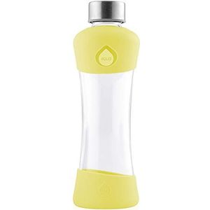 EQUA Active Lemon Drinkfles, 0,5 liter, glazen fles, 550 ml, met siliconen hoes, waterfles van borosilicaatglas, sportfles, glas, designfles