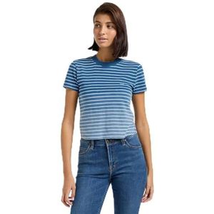 Lee Cropped T-shirt met korte mouwen voor dames, Ombre Indigo Stripe, L