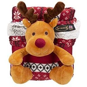 Scruffs Santa Paws Huisdier deken en rendier speelgoed cadeauset, Bourgondië, 0,28 kg