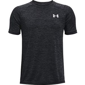 Under Armour Jongens UA Tech 2. SS ademend en comfortabel sportshirt, korte mouwen en sneldrogend functioneel shirt, zwart/wit (001), 140