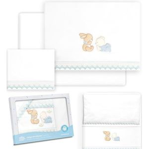 Interbaby Babybeddengoed van katoen voor babybed, liggende beer, konijn, 3-delige set, hoeslaken + dekbedovertrek + kussensloop