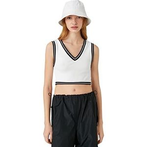 Koton Crop Tank Top V Neck Ribbed Stripe Detail Dameshemd, gebroken wit (001), L