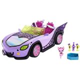 Monster High Speelgoedauto, Monstermobiel met dierenvriendje en koelaccessoires, paarse cabriolet met spinnenwebdetails, HHK63